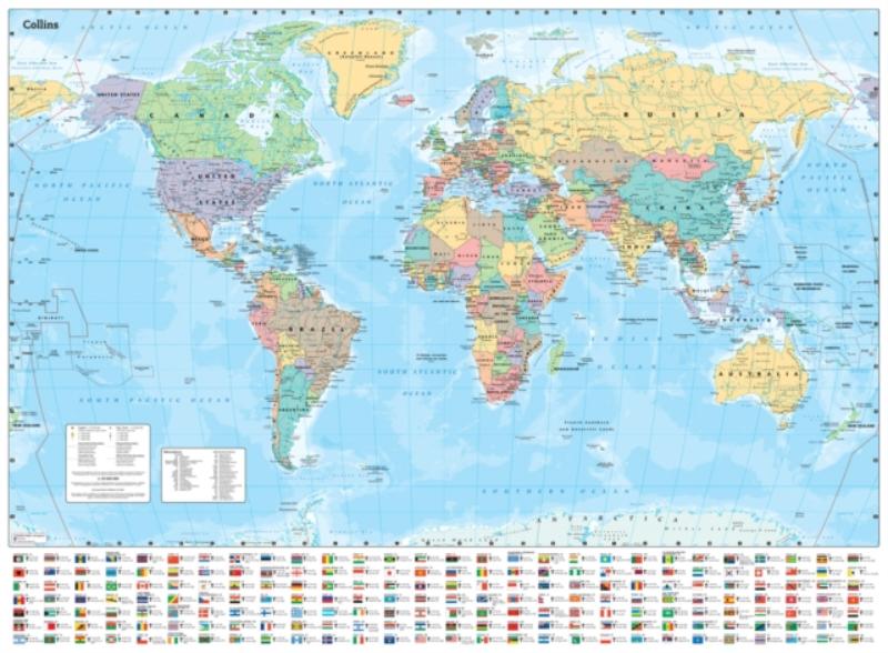 Collins Large World Wall Laminated Map (70 x 91.5 cm)