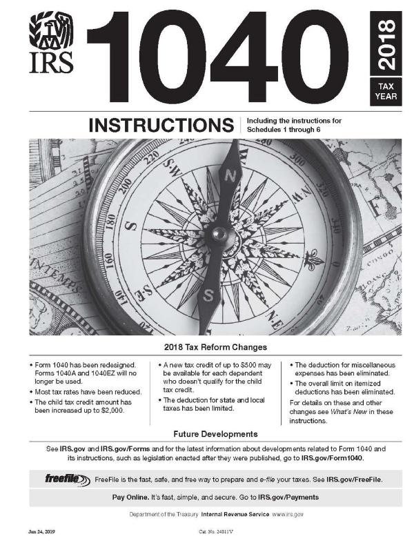 IRS Form 1040 Instructions - Tax year 2018 (Form 1040 included)