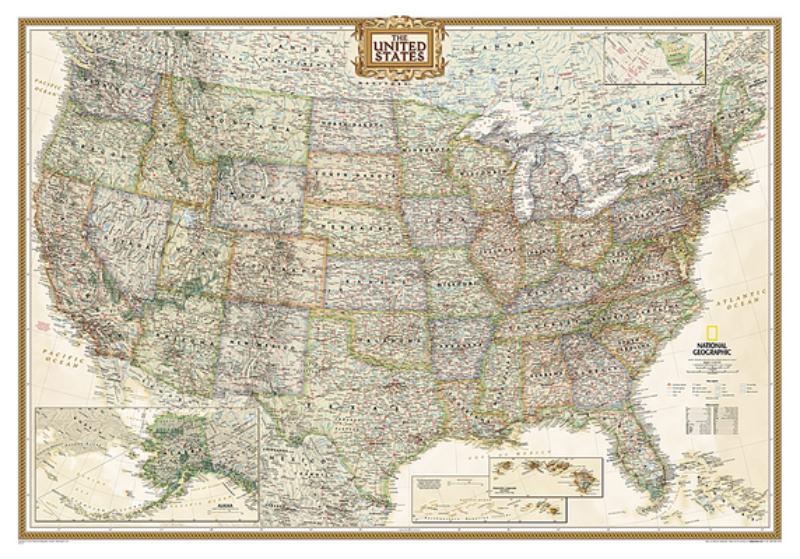National Geographic United States Wall Map - Executive - Laminated (43.5 X 30.5 In)