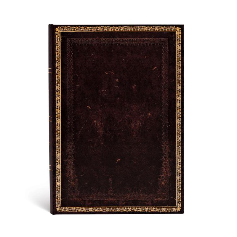 Black Moroccan (Old Leather Collection) Midi Lined Hardcover Journal (Elastic Band Closure)