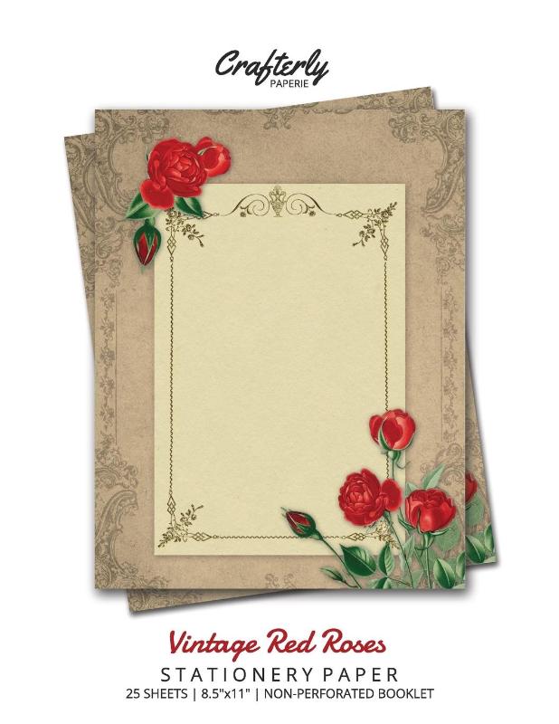 Vintage Red Roses Stationery Paper