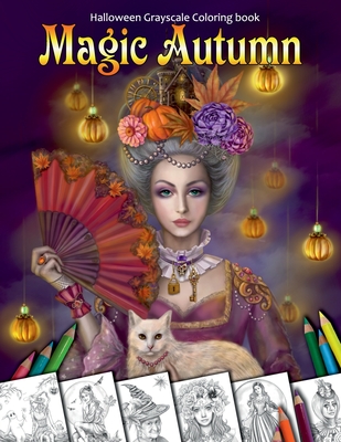 Magic Autumn. Halloween Grayscale coloring book