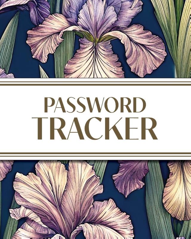 XL Large Print Password Tracker (Purple Irises on Navy)