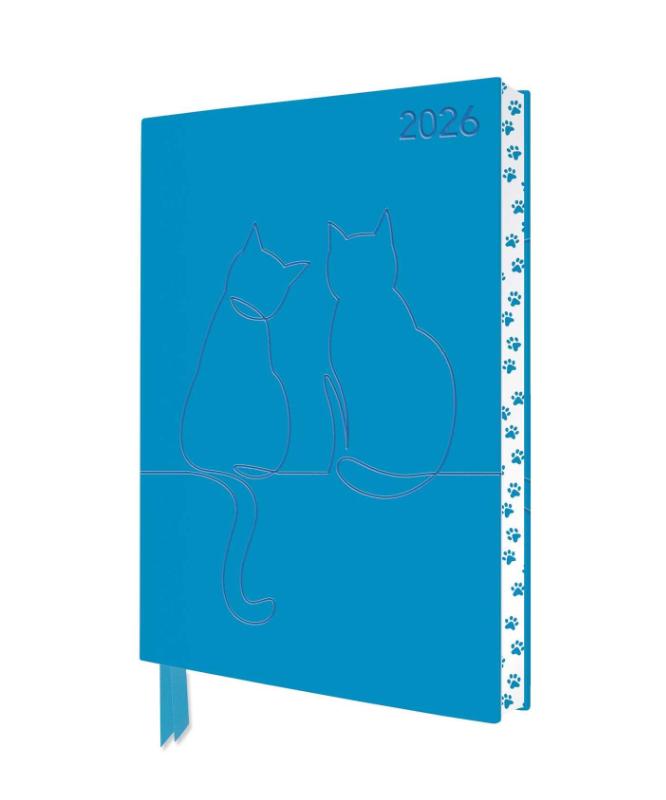 Two Happy Cats 2026 Artisan Art Vegan Leather Diary Planner - Page to View with Notes