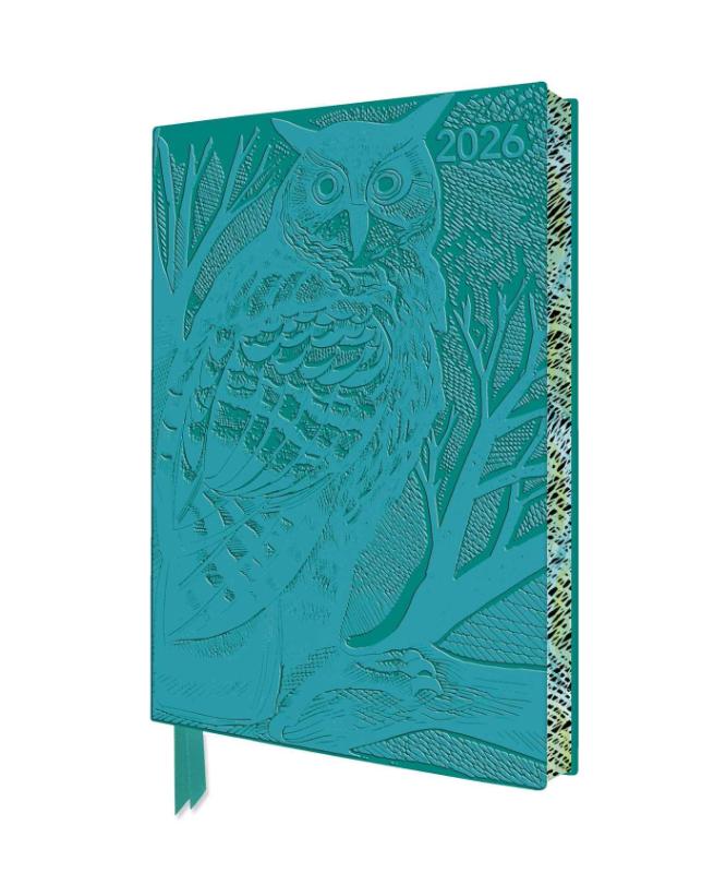 Angela Harding: Long Eared Owl 2026 Artisan Art Vegan Leather Diary Planner - Page to View with Notes