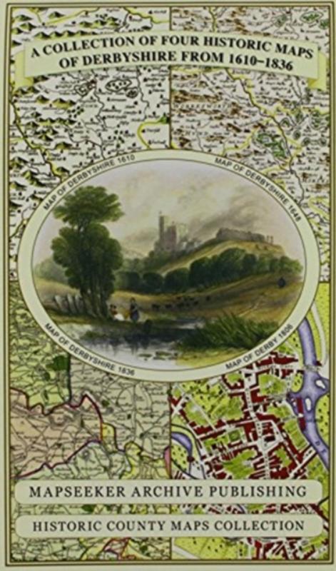 Derbyshire 1610 - 1836 - Fold Up Map that features a collection of Four Historic Maps, John Speed's County Map 1611, Johan Blaeu's County Map of 1648, Thomas Moules County Map of 1836 and Cole and Roper's Plan of the City of Derby 1806. The map's also features early views of Barlborough Hall, Doveridge House, Chatsworth House and Tissington Hall.