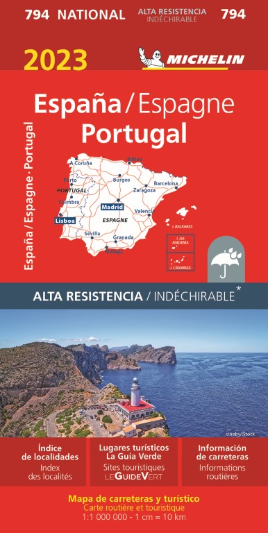 Michelin Wegenkaart 794 Spanje, Portugal scheurvast 2023