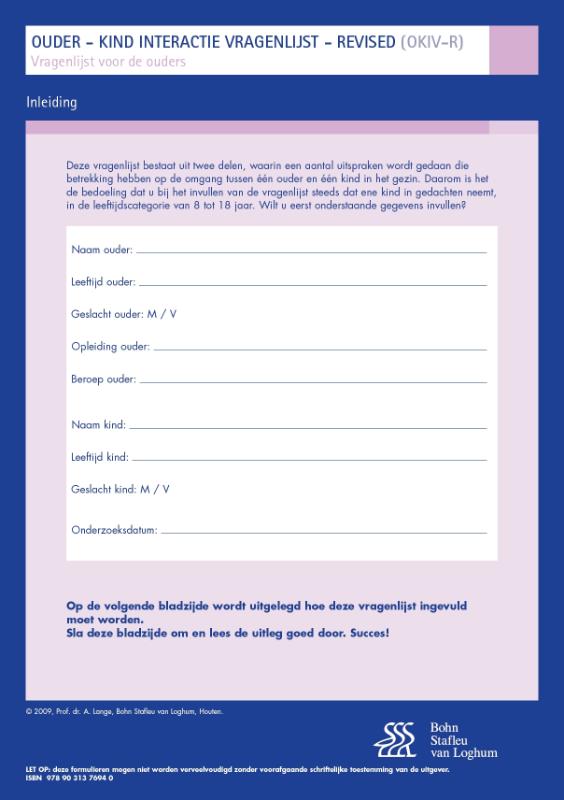 Ouder Kind Interactie Vragenlijst (OKIV-R) - vragenlijst voor ouders