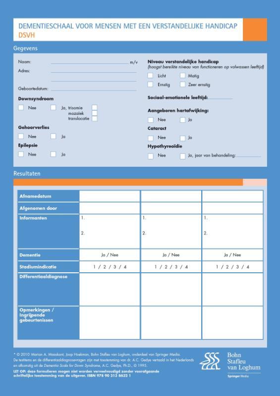 Dementieschaal voor mensen met een verstandelijke handicap (DSVH) - scoreformulieren