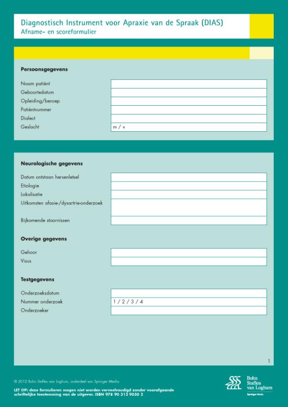 Diagnostisch Instrument voor Apraxie van de Spraak (DIAS ) - scoreformulieren