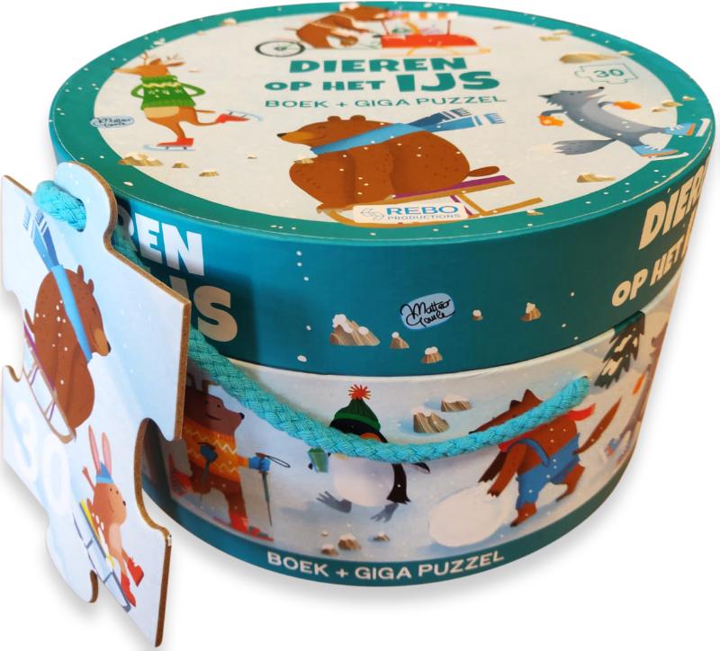 Dieren op het ijs - boek + giga puzzel