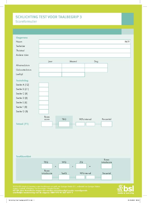 Schlichting Test voor Taalbegrip 3 - Scoreformulieren