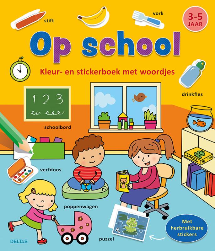 Kleur-en stickerboek met woordjes - Op school (3-5 j.)