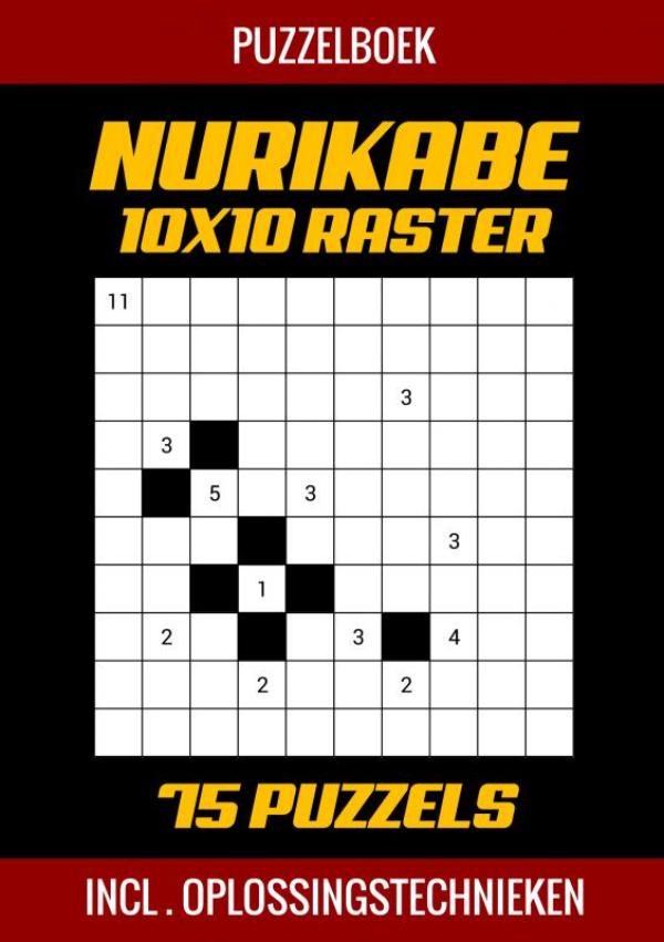 Nurikabe Puzzelboek 10x10 Raster - 75 Puzzels - Incl. Oplossingstechnieken