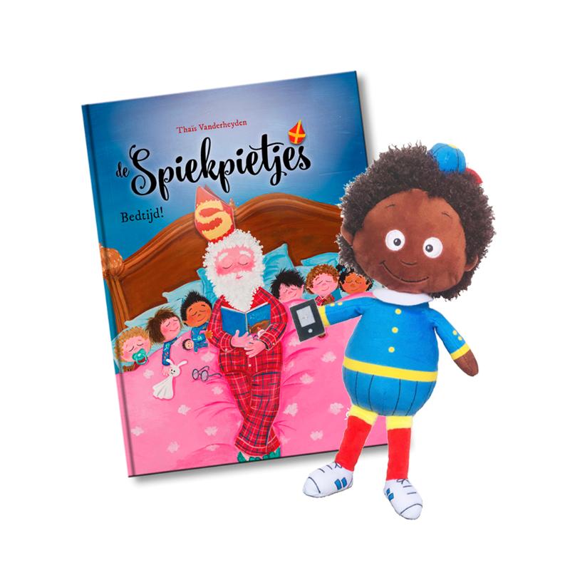 De Spiekpietjes, pakket pop jongen donker + Bedtijd! (voordeelpakket boek + Spiekpietjespop)